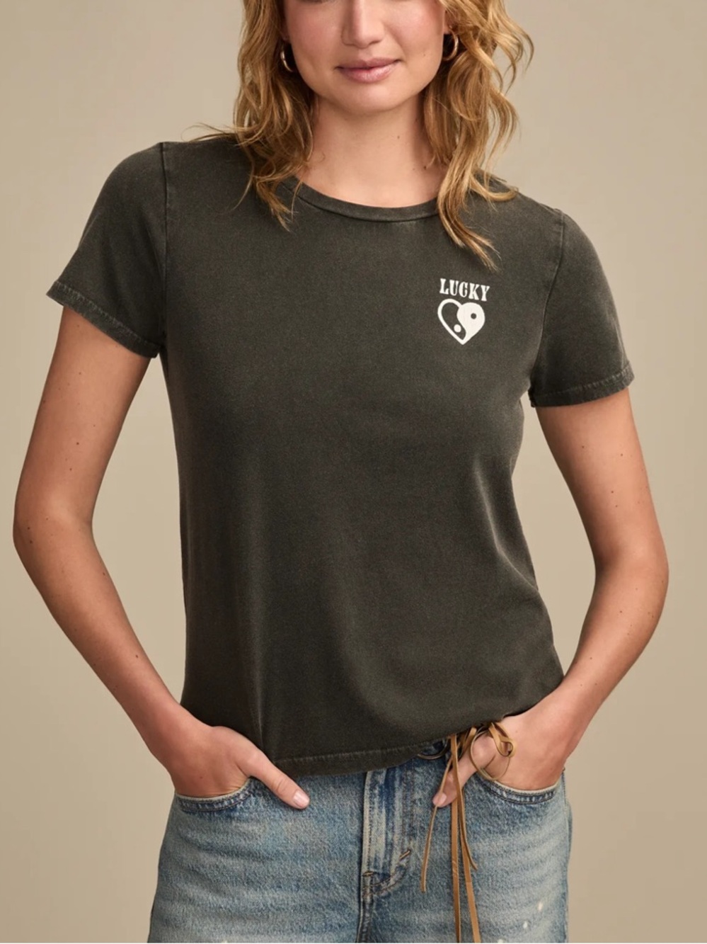 Lucky Brand Ying Yang Heart Classic Crew NWT